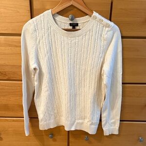 Talbots Ivory Button-Detail Cable Knit Sweater